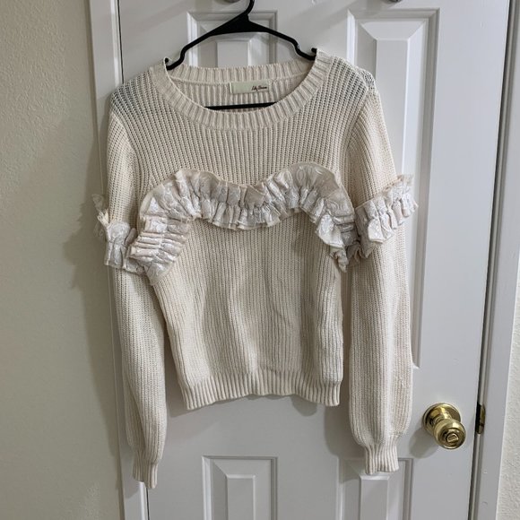 Lily Brown Frame Ruffle Sweater, White - Picture 1 of 5